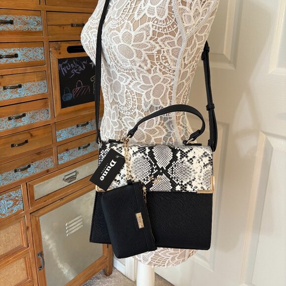 Dune London- Black/White Animal Print & Red Satchel & Wallet- Designer - NWT - Picture 2 of 10